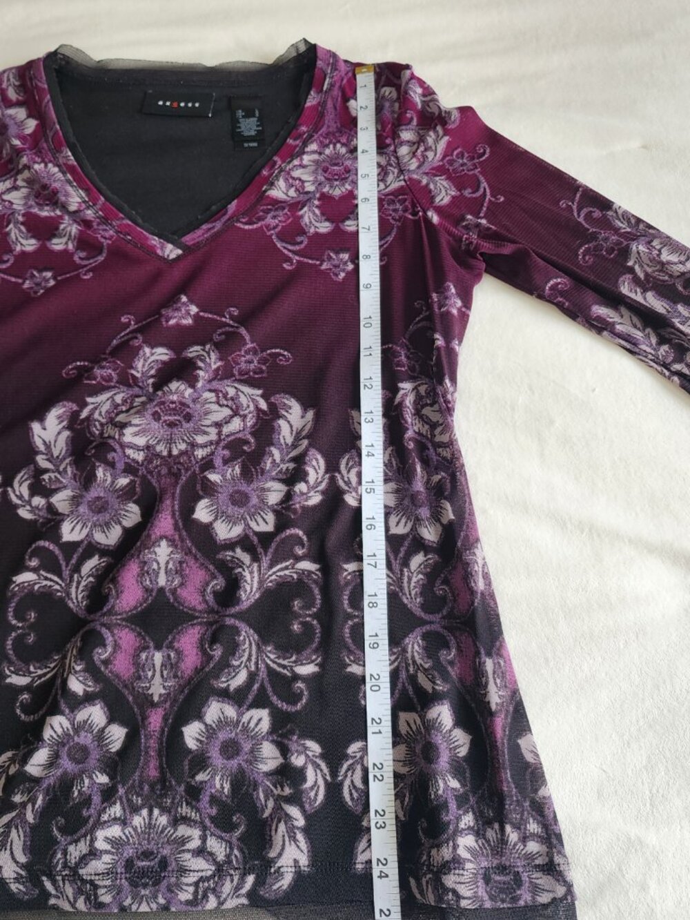 Y2K Axcess Purple Floral Women's L Fairycore Sheer Mesh Top - FLAW - Picture 7 of 15